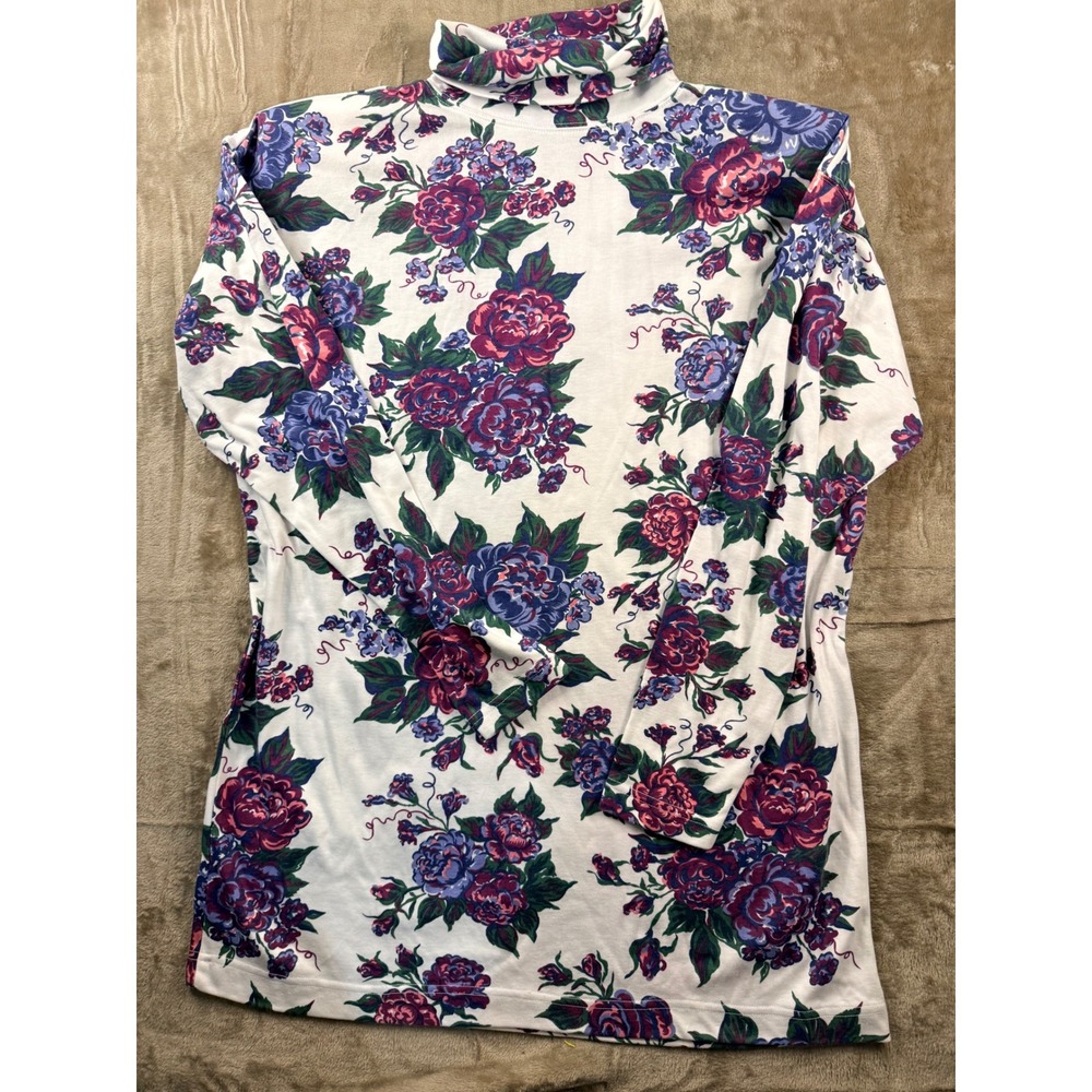 New Concepts Womens Vintage Floral Turtleneck Long Sleeve Grandmacore Cottage